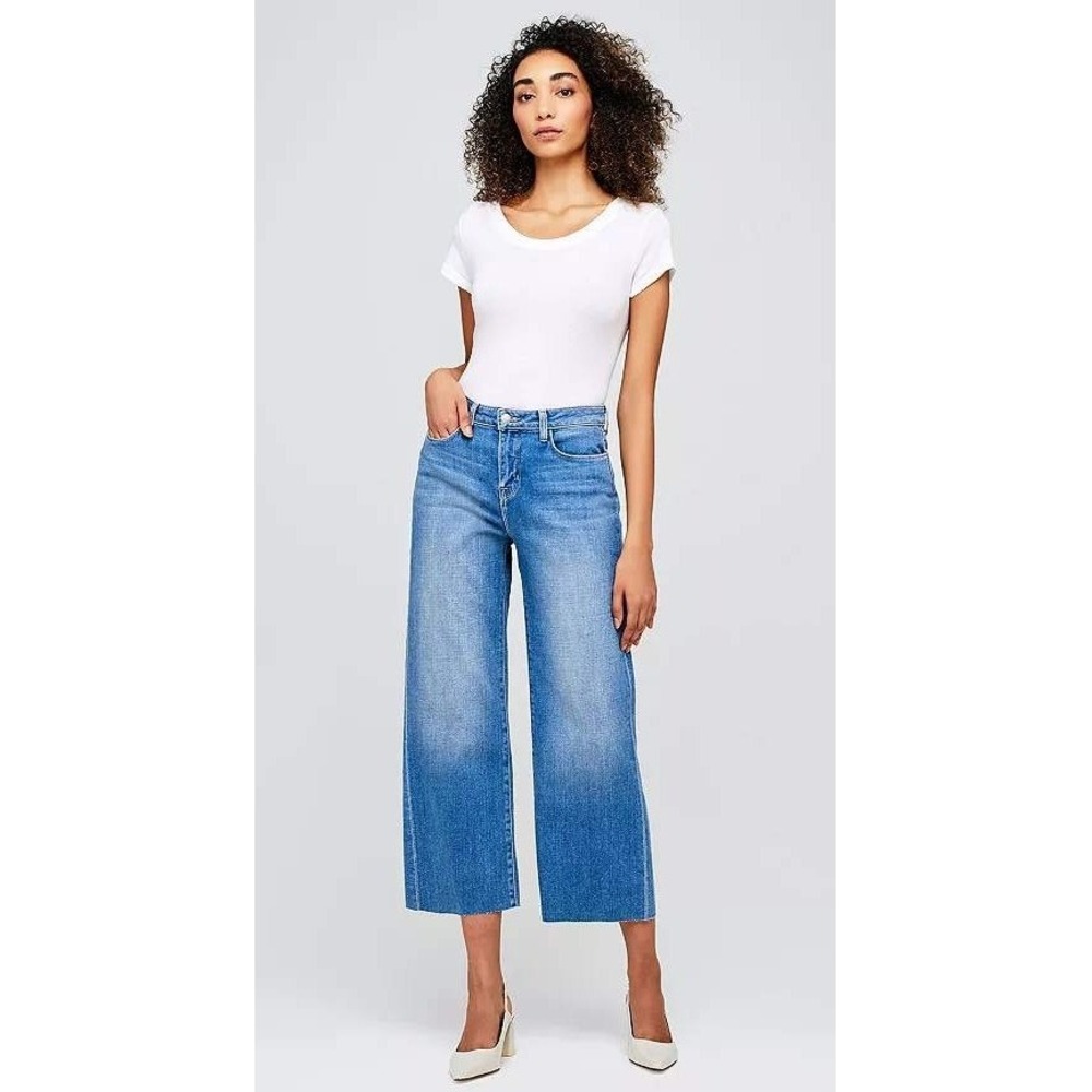 L'AGENCE Jeans‎ Women 25 Blue Denim Danica Sydney High Rise Wide Leg Raw Hem